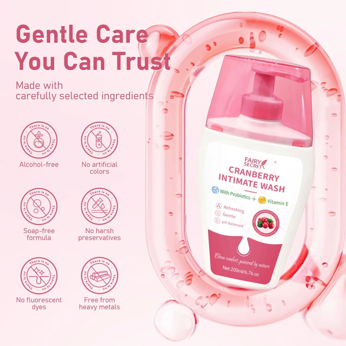 FairySecret® Cranberry Feminine Wash | Probiotic + Vitamin E | pH-Balanced Daily Cleanser